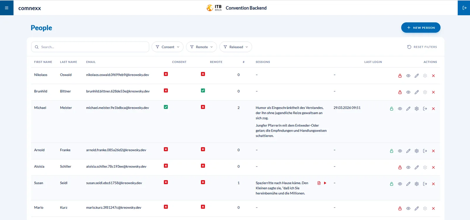 Speaker-Management mit Consent- und Remote-Status sowie Login-Historie